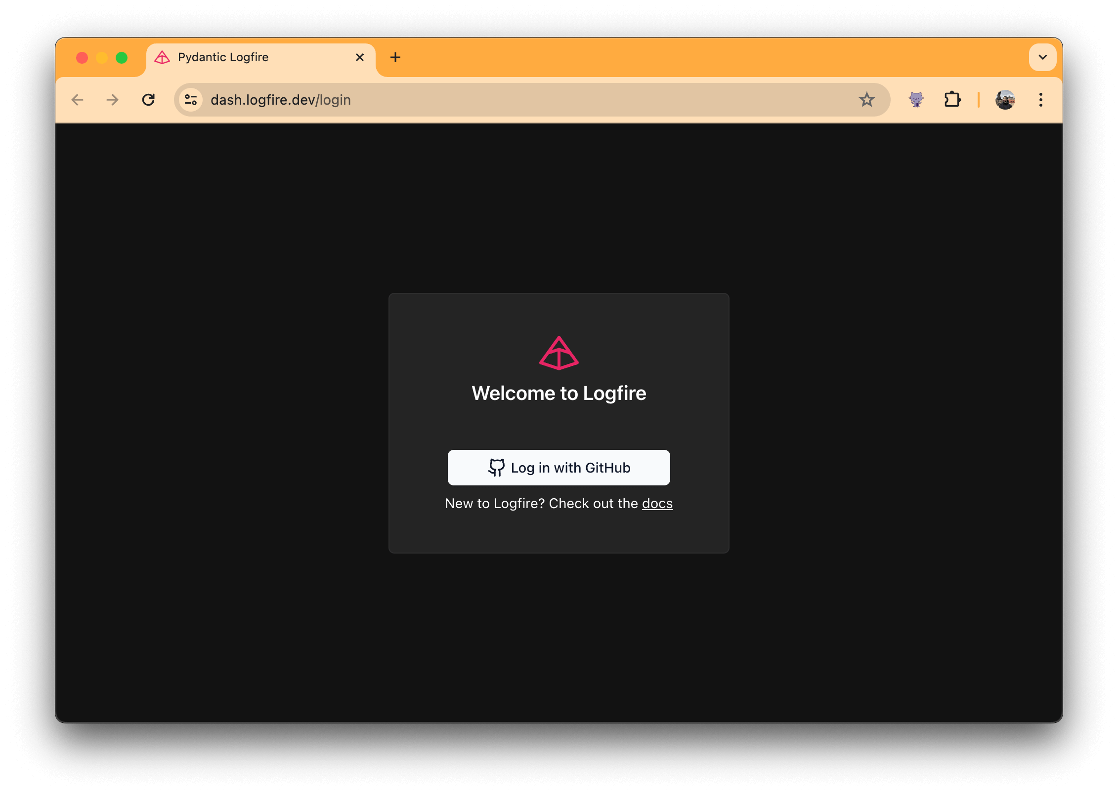Browser screenshot with Logfire login page