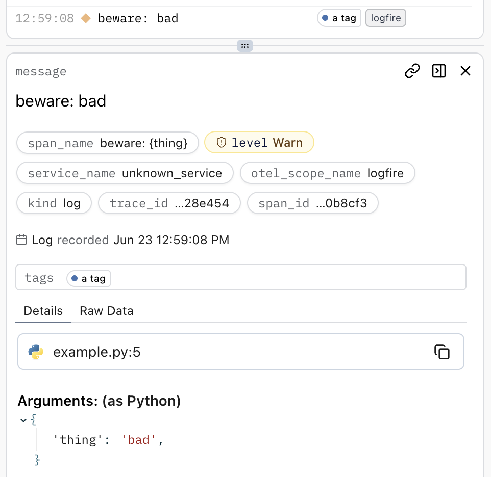 Basic columns example in the live view